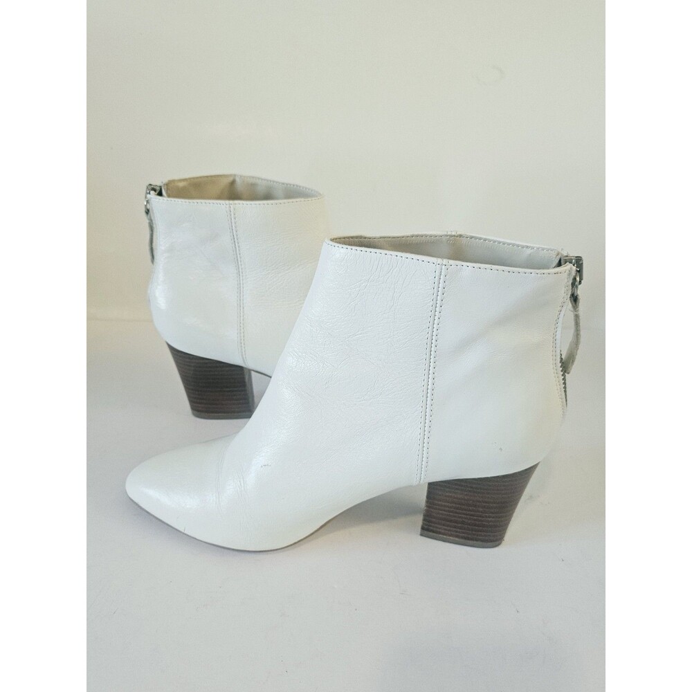 ZARA Basic Collection White Leather Ankle Bootie Pointed Toe Zip 7.5M EU38 - Picture 4 of 8